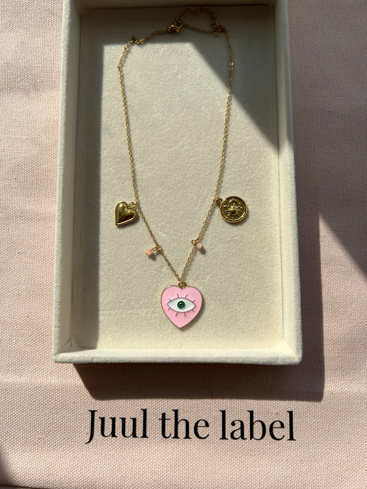 Pink heart- bedelketting