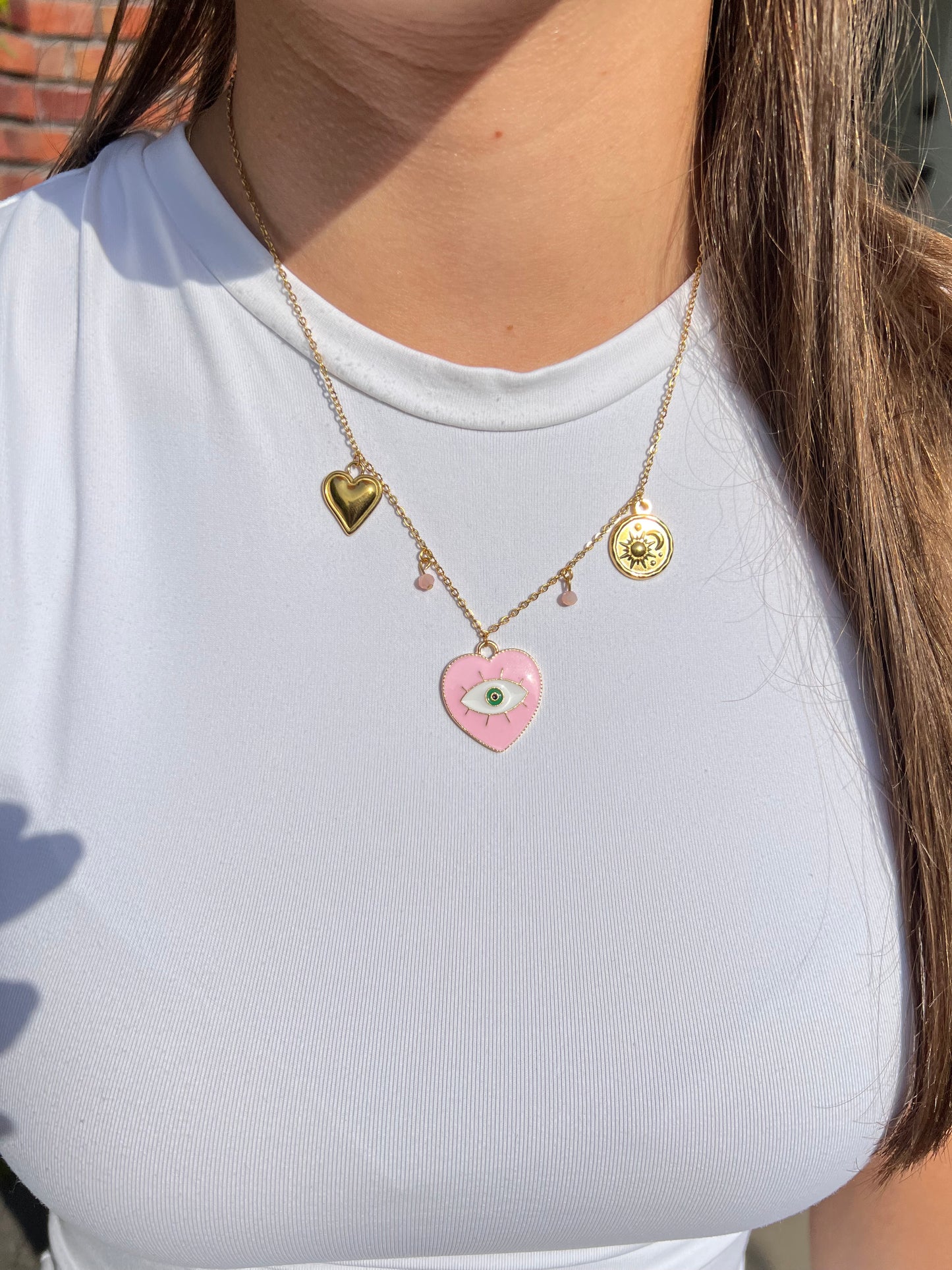 Pink heart- bedelketting